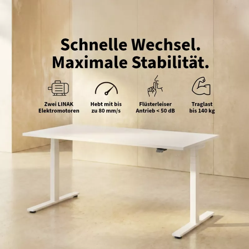 Höhenverstellbarer Schreibtisch Masterlift Flex weiß, 160 x 80 cm