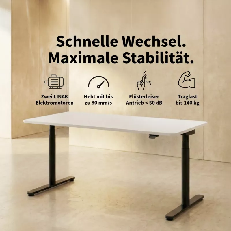 Höhenverstellbarer Schreibtisch Masterlift Flex schwarz, 160 x 80 cm